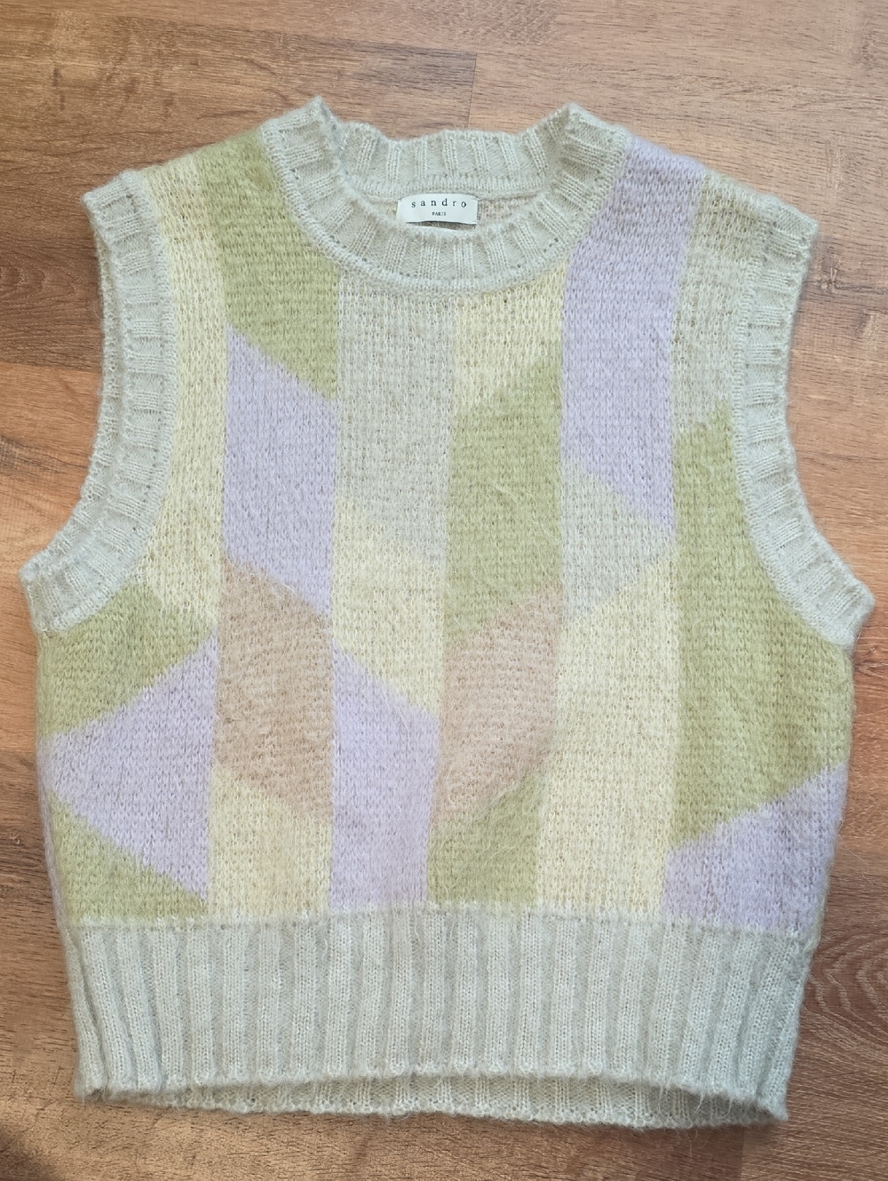 Sandro Pastel Block Knit Sleeveless Sweater Vest